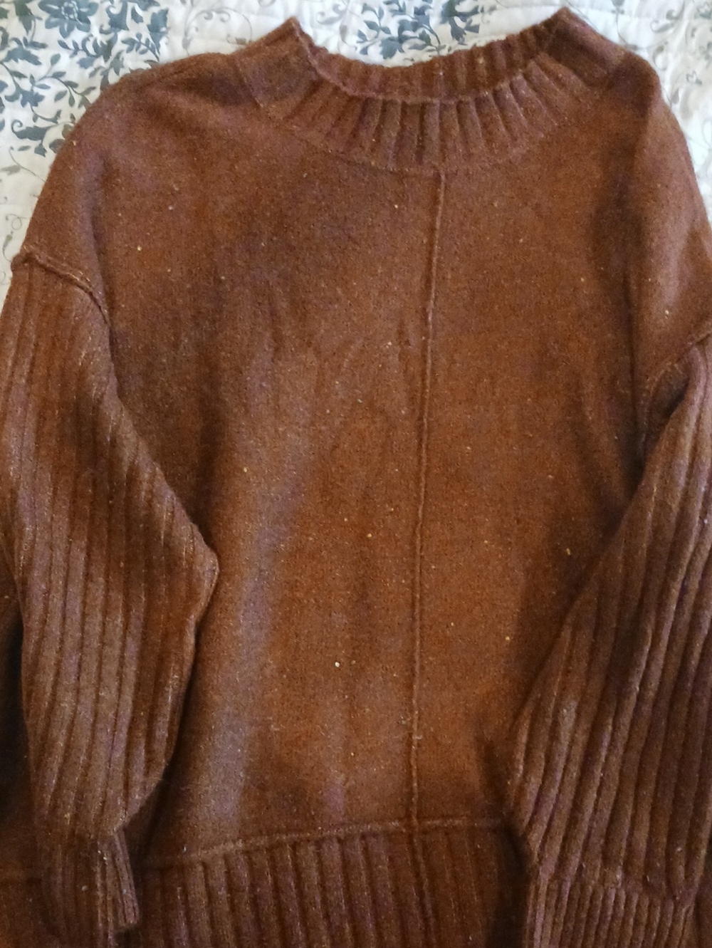 Women's Chocolate Brown Crewneck Ribbed Sweater